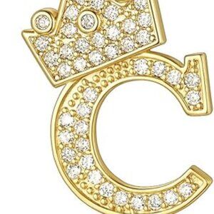 Initial Letter Pendant Necklace for Men Women, Gold Plated Crown/Bubble Monogram